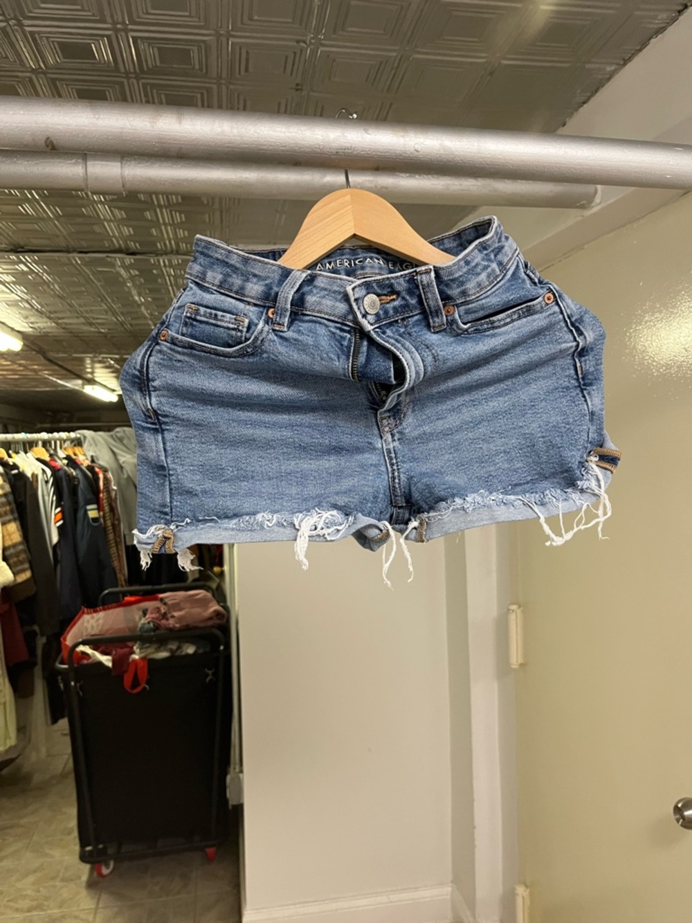 American Eagle Women's Denim Fringe  Cutoff Stretch Jean Shorts